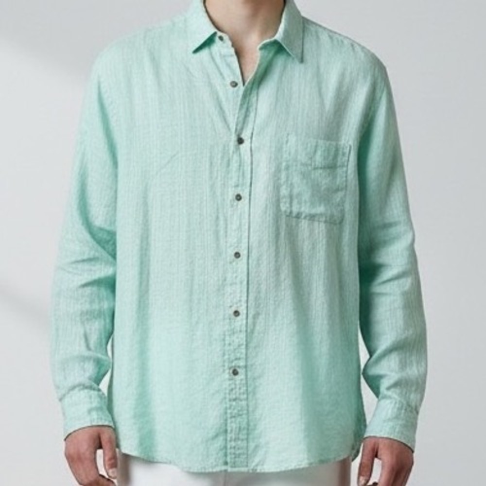 Caribbean Mens 3XB Linen Shirt Textured Stripe mint green breathable relaxed